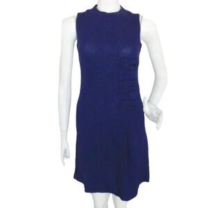 MINX Mod Dress, 2, VINTAGE 60s, Solid Blue check, Cloth buckles, Mini Sleeveless